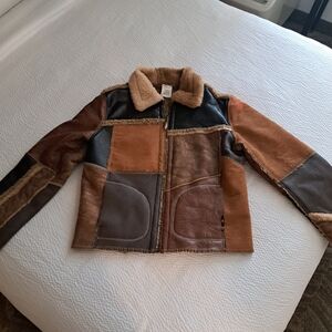 Miss Sixty Multicolor Patchwork Jacket with Shearling Collar